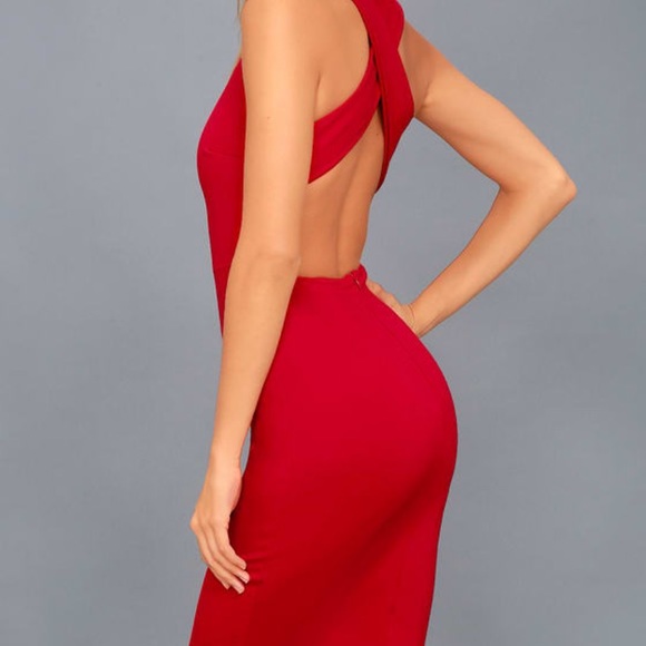 Lulus Red Backless Bodycon Midi Dress - Picture 2 of 7